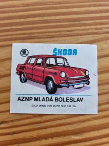 sirky zápalky auto Škoda AZNP Mladá Boleslav
