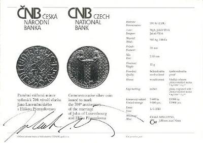 PSM 075 certifikát ČNB s podpisem autora - královský sňatek
