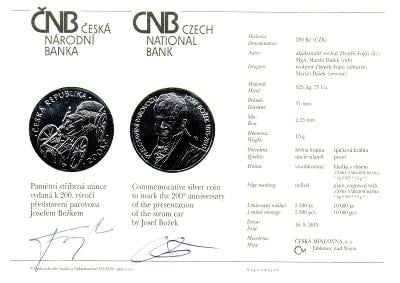 PSM 103 certifikát ČNB s podpisem autora - Josef Božek/parovoz