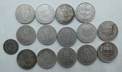 Lot mincí - 1 koruny + 10 krejcar ( 15 ks )