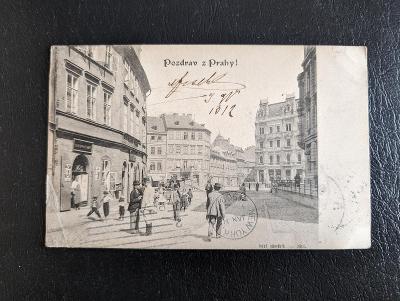 Praha Pozdrav Oživená Ulice Lidé cca 1900 40