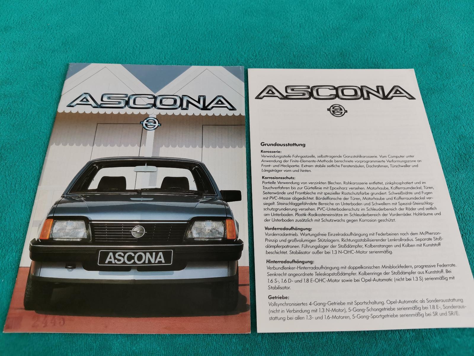 Prospekt Opel Ascona (1983), 34+6 strán nemecky - Motoristická literatúra