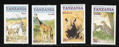 TANZÁNIE 328-31 Přímorožec, žirafa, nosorožec, gepard **