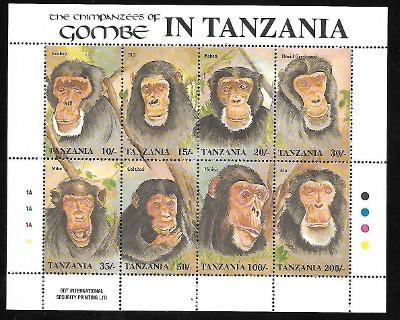 TANZÁNIE 1230-40 Opice - šimpanzi z parku Gombe včetně jejich jmen !