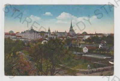 Plzeň (Pilsen), částečný záběr města, kolorovaná