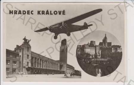 Hradec Králové - nádraží, letadlo, koláž