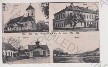 Křenovice - kostel, škola, obchod, hasičské skladi