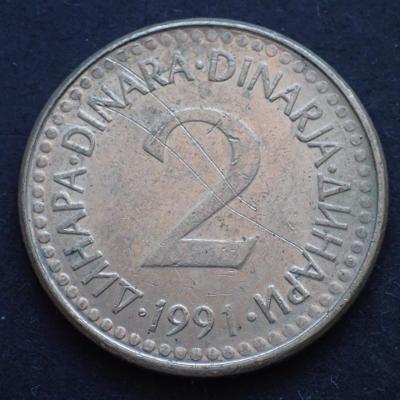 Jugoslávie 2 dinara 1991 (1410d4)