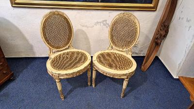 Starožitné párové řezbované židle s výpletem Louis XVI. 19 st. 6751