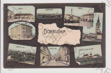Dobruška - náměstí, celkový pohled, radnice, hřbit