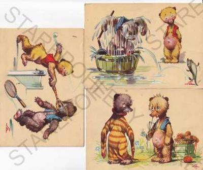 3x pohlednice: Dětská kresba - Salač, medvědi