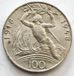 Stříbrná 100 koruna 1948 - 30. výročí vzniku ČSR.