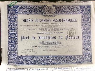 Akcie Societé Cotonniere Russo-Francaise 1898