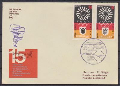 Uruguay 1972, letecký dopis do Německa, olymp. frankatúra, luxusní !