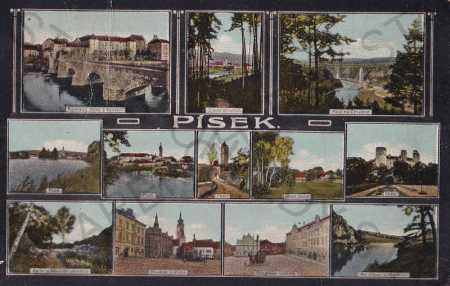 Piesok, viac záberov: most, celkový pohľad, hrad, ko - Pohľadnice miestopis