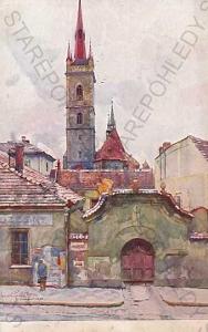 Čáslav (Kutná Hora), kresba, barevná, kostel, J. Š