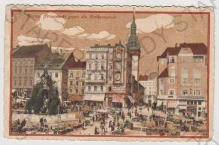 Brno (Brünn), náměstí, trh, kolorovaná