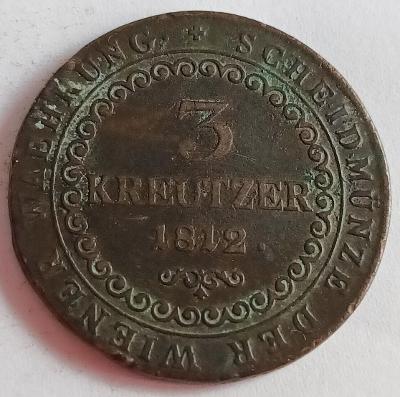 Mince 3 krejcary 1812 B/ Rakouská  říše 