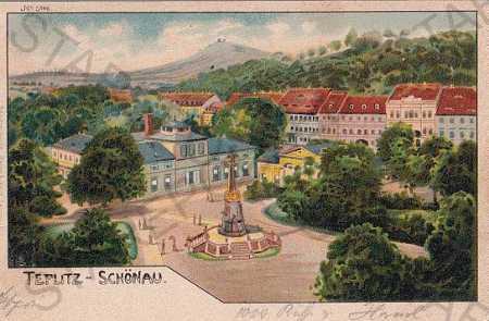 Teplice - Schönau, náměstí, kresba, barevná, DA