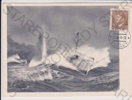 Vojenstvo - motorový čln po útoku na britský torp - Pohľadnice miestopis