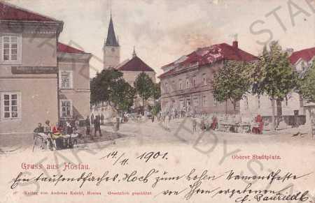 Hostouň - Hostau (Domažlice), náměstí, kolorovaná,