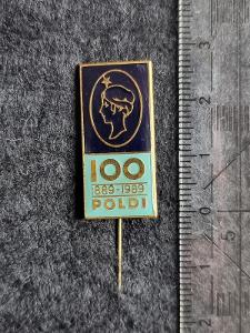 KLADNO, odznak 100 let POLDI 1889-1989, SONP, tmavě modrá/tyrkysová