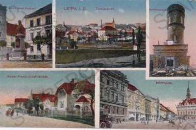 Česká Lípa, Leipa, kolorovaná, více záběrů, náměst
