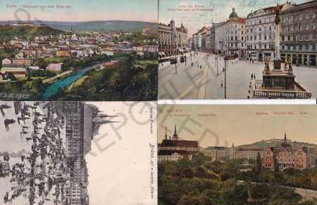 Brno, Brünn, 4 ks, kolorovaná, náměstí, celkový po