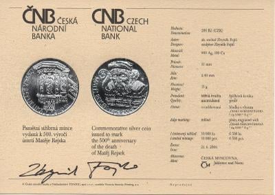 PSM 054 certifikát ČNB s podpisem autora - Matěj Rejsek