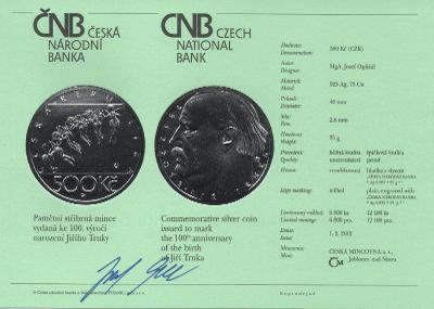 PSM 083 certifikát ČNB s podpisem autora - Jiří Trnka