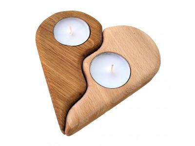 Svícen - Velké srdce ; Dřevěný svícen ; Dřevěná dekorace