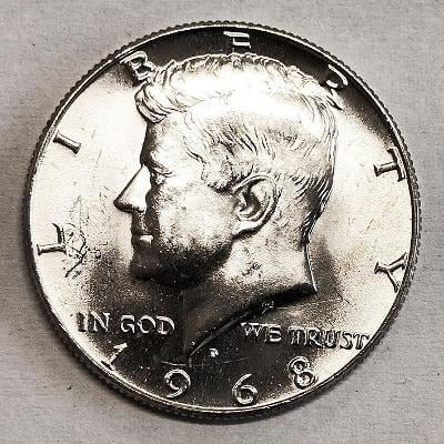 USA Half Dollar 1968 D Ag UNC - přímo z bankovní roličky