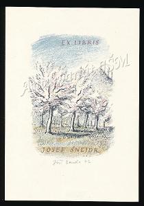 Jiří Bouda sign. tužkou HG92 Ex Libris Josef Šneidr r.1972