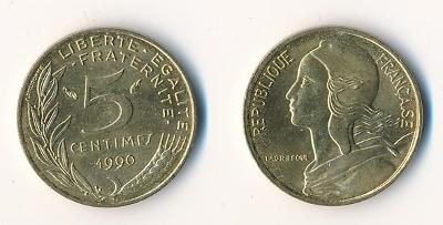 Francie 5 centimes 1990