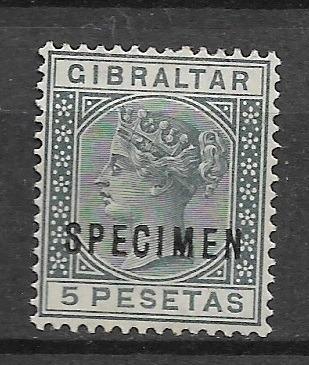 Britská kolonie Gibraltar 5 Pesetsa SPECIMEN  MH*