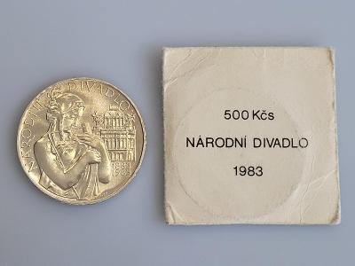 Stříbrná 500 Koruna 1983 - Národní Divadlo - hledaná Varianta - RL !