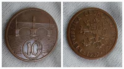 💢 Stará mince - 10 Haléř 1937 - Československo, Stav / 123 💢