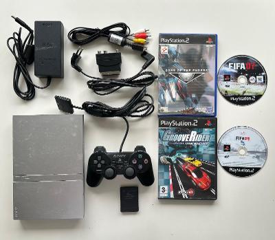 Playstation 2 PS2 slim scph 77003 silver + 4 hry