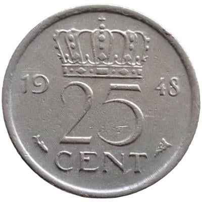 Nizozemsko 25 cent 1948