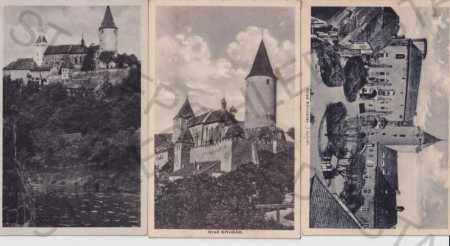 3x pohlednice: Křivoklát (Rakovník), hrad
