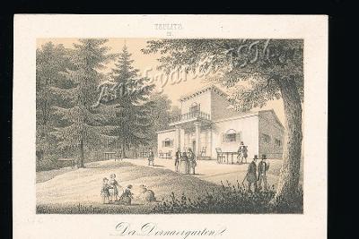 Teplice HG105 litografie kolem r.1850 "Der Dornaer Garten"