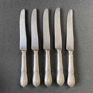 5x starožitný postříbřený nůž 25.5 cm, Francie
