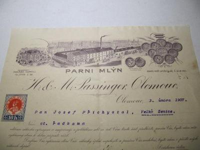 Parní mlýn - Passinger - dobový účet 1907