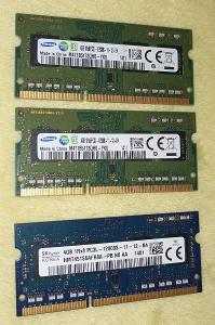 RAM paměti pro notebook -3x 4GB DDR3 -100% stav a funkčnost -testované