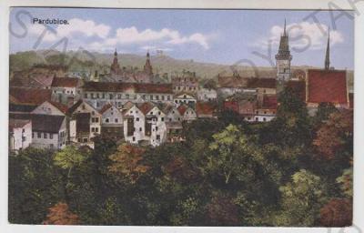 Pardubice, částečný záběr města, kolorovaná