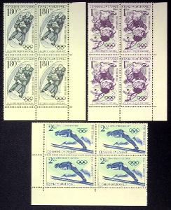 Známky ČSSR, 1353-5, IX. zimní OH Innsbruck 1964, rohové čtyřbloky