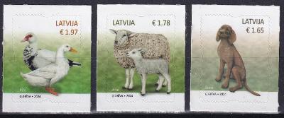 ! ** Lotyšsko Fauna - kachna, ovce, pes - série 3 známek
