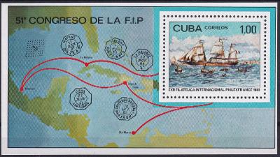 ! Kuba ** Mi.Bl.72 Lodě, mapy, doprava (Mi€ 4,50)