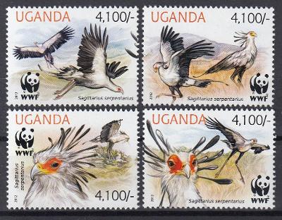 ! Uganda ** Mi.3000-03 Ptáci, hadilov Sagittarius serpentarius WWF €10