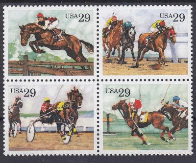 ! Spojené státy ** Mi.2355-58 Koně, jezdectví, sport (Mi€ 3,80)